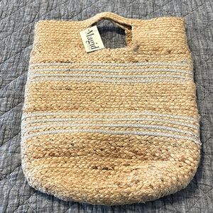 Magid Natural Straw Satchel with White Stripes